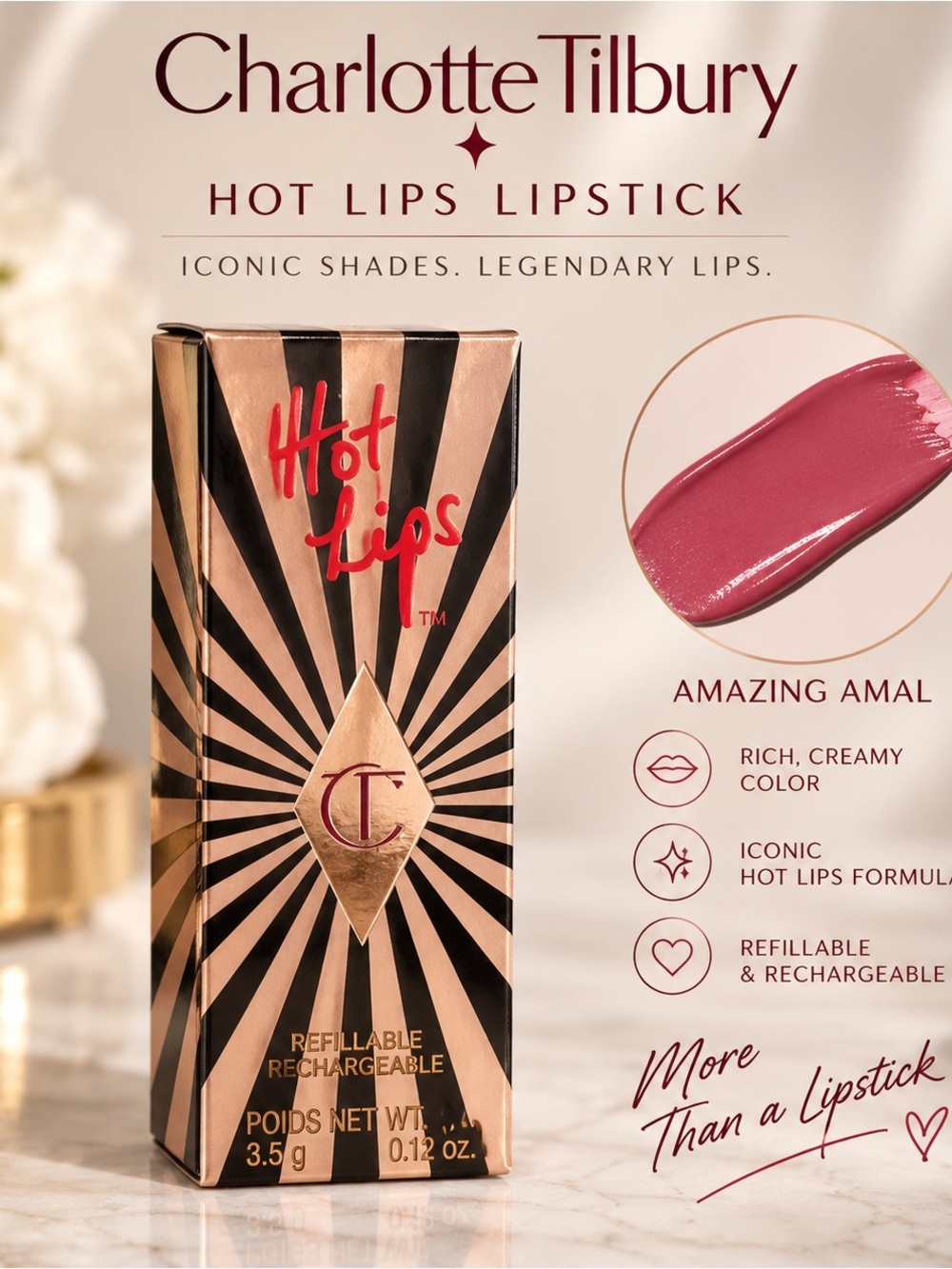 Brand new, unused Charlotte Tilbury Hot Lips Lipstick in Amazing Amal ✨